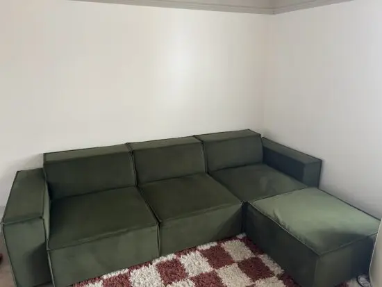 3 Seater Modular Sofa & Footstool - Olive Green Velvet