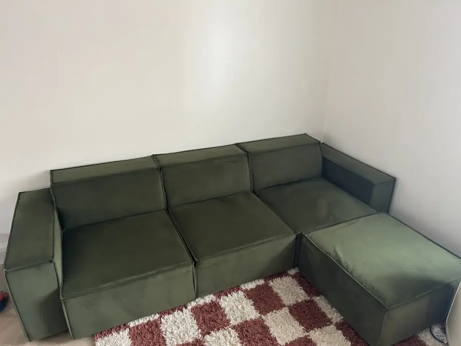 3 Seater Modular Sofa & Footstool - Olive Green Velvet