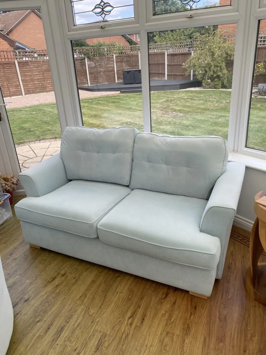DFS Light blue/Silver Farah sofa set with swivel chair