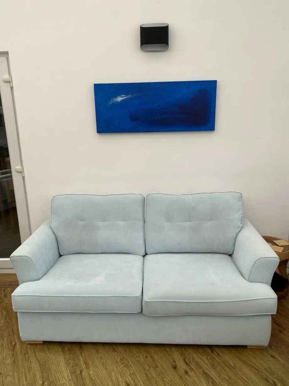 DFS Light blue/Silver Farah sofa set with swivel chair