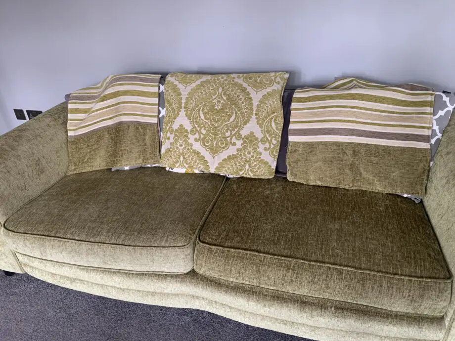 2 DFS green sofas plus 1 ottoman