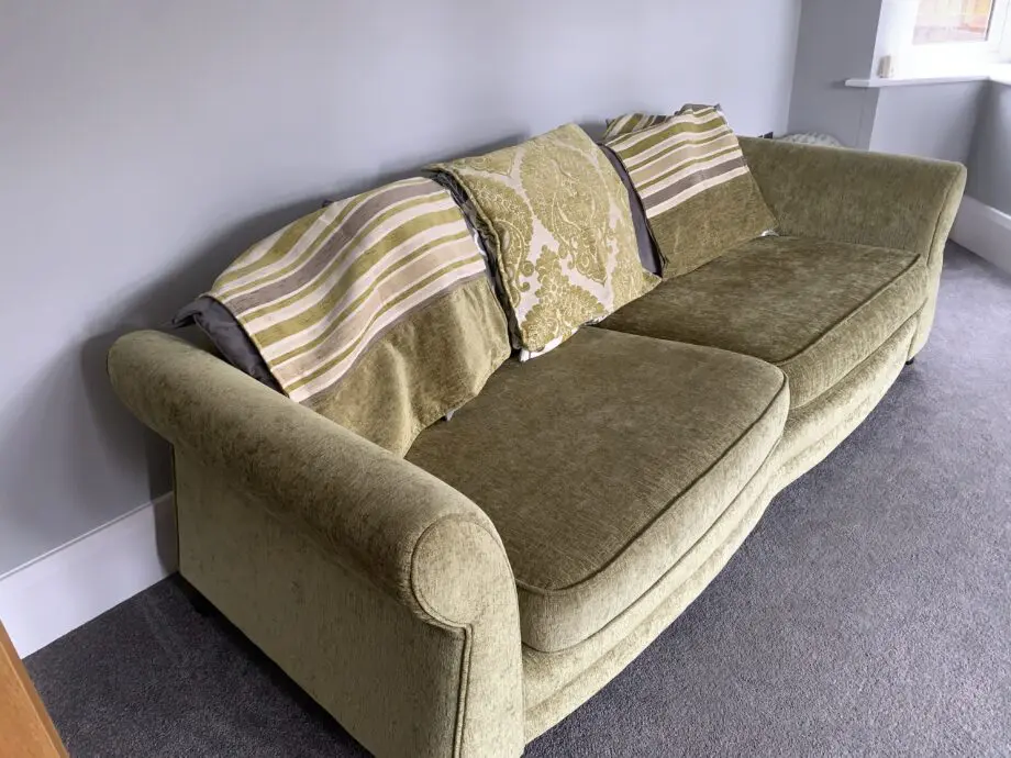 2 DFS green sofas plus 1 ottoman