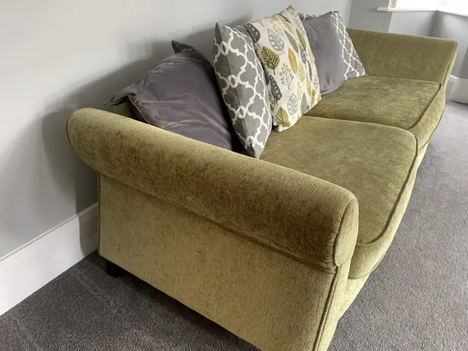 2 DFS green sofas plus 1 ottoman