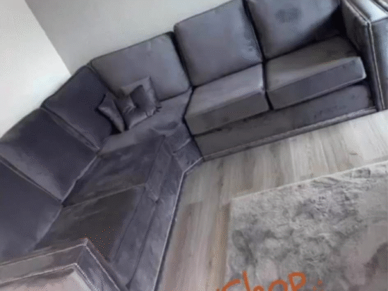 🛋️ 5 Seater Grey Plush Velvet Corner Sofa –