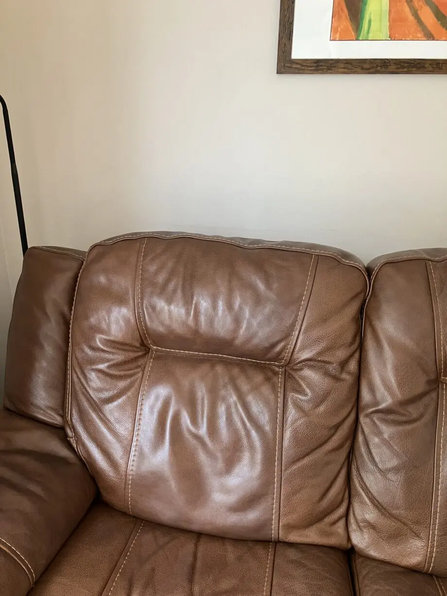 DFS Leather Sofa with storage footstool