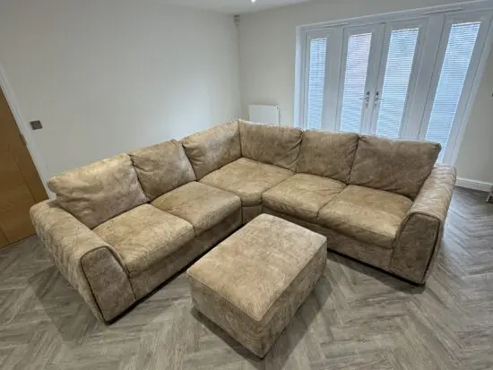 Beige 5 seated leather corner sofa sofology
