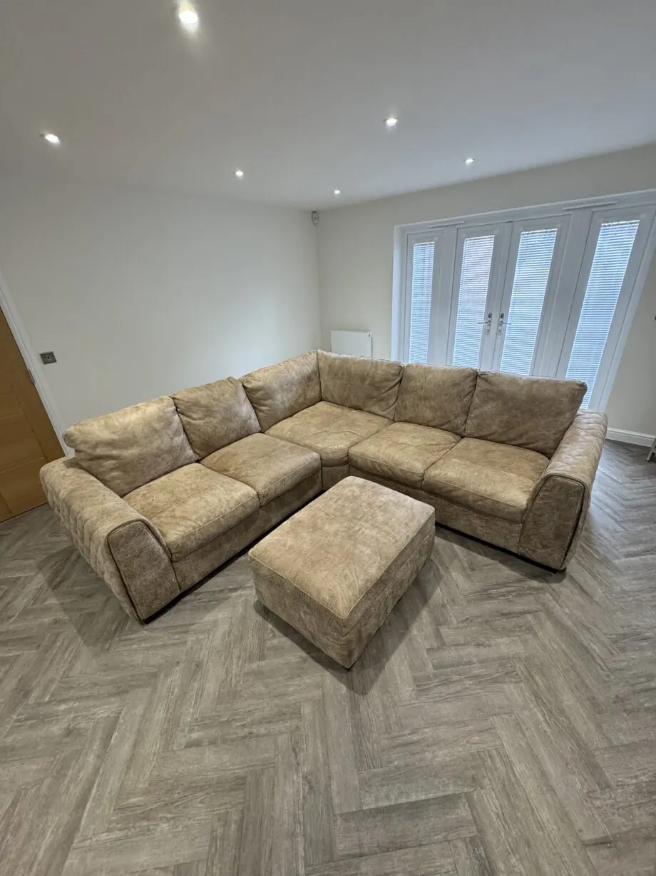 Beige 5 seated leather corner sofa sofology