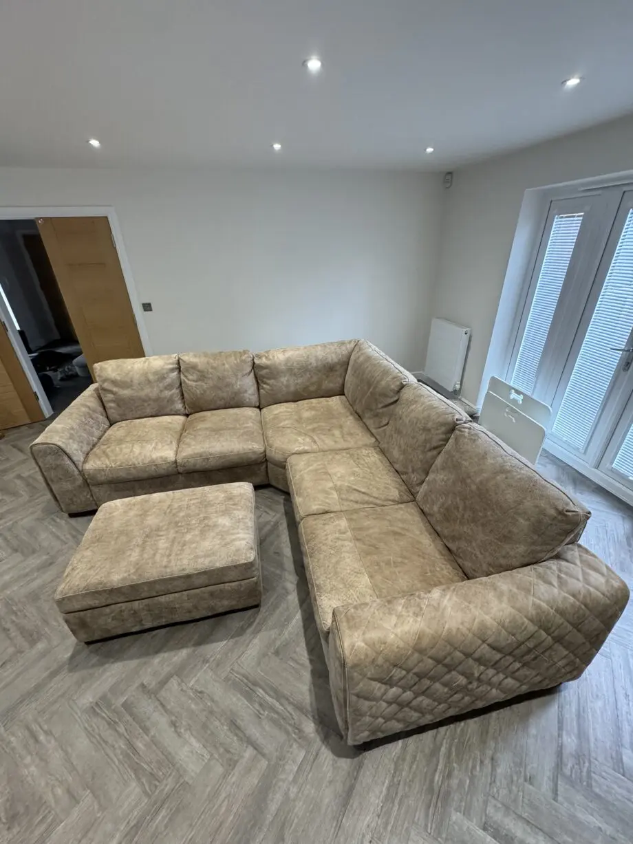 Beige 5 seated leather corner sofa sofology