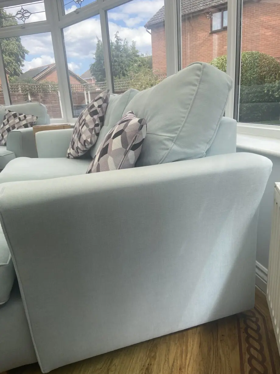 DFS Light blue/Silver Farah sofa set with swivel chair