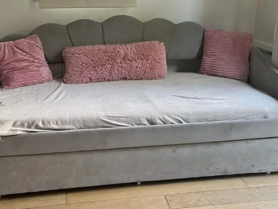 Grey single size sofa bed with trolley with second bed