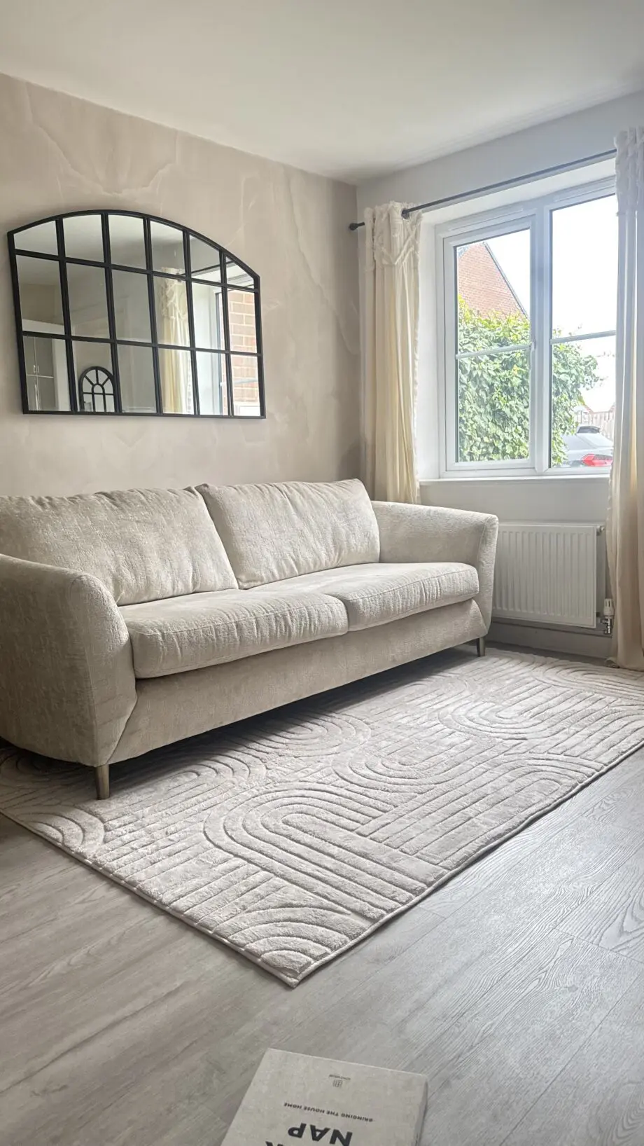 Beige sofa, chair & footstool set