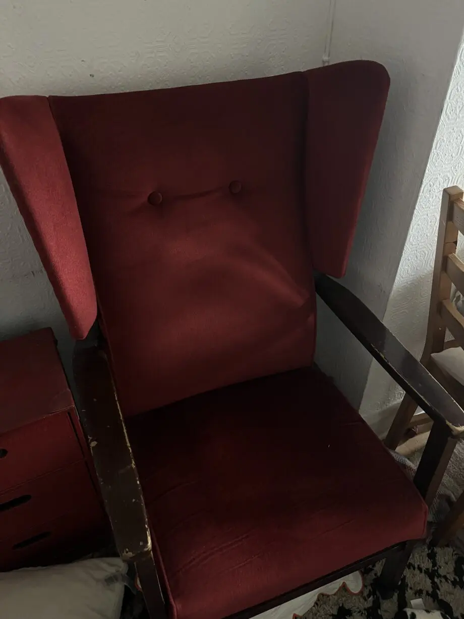 Red wingback chair