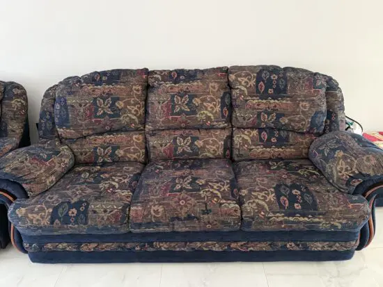 Blue printed sofa + furniture village