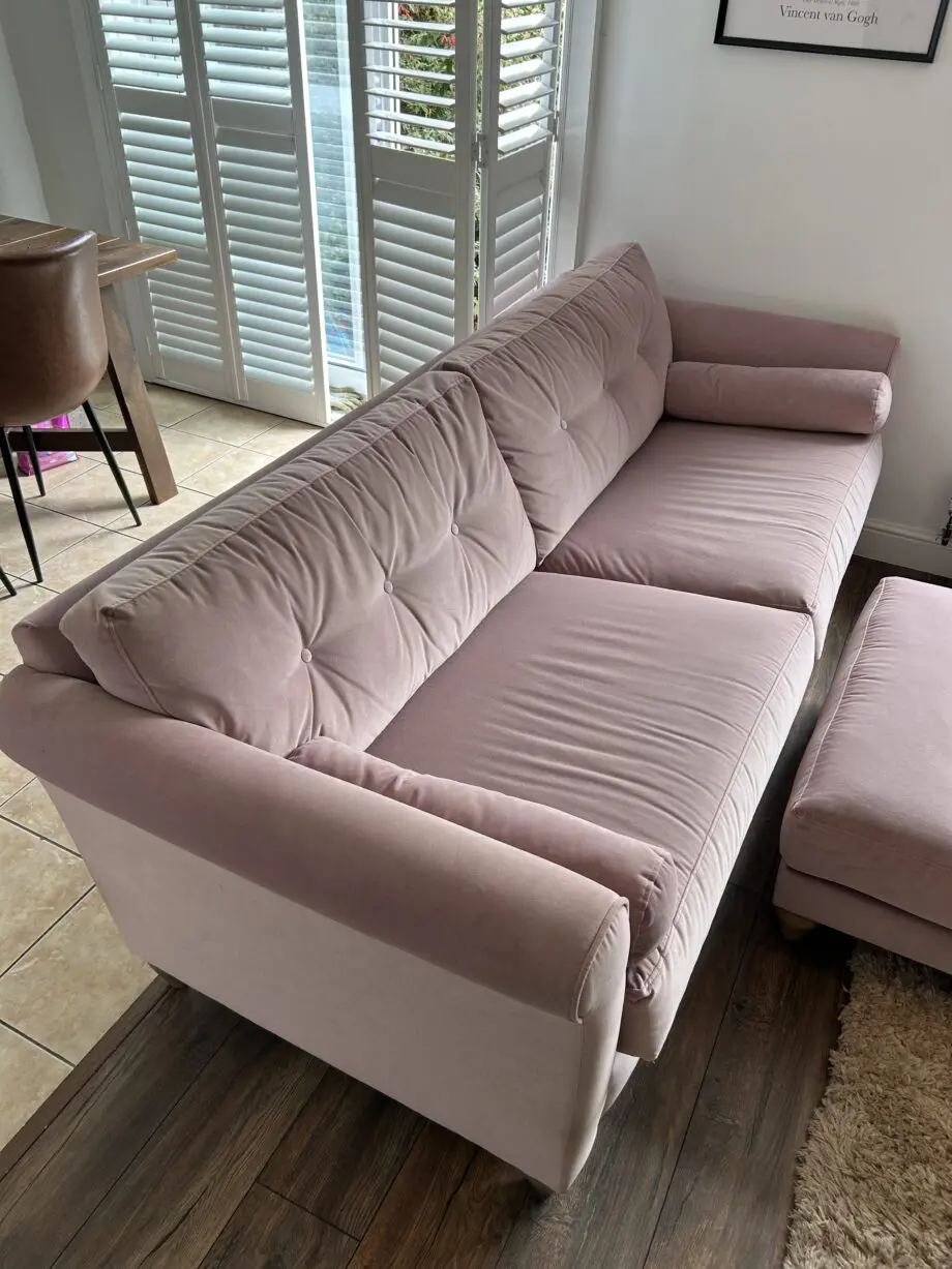 Dusky pink The Lounge Co. 4 seater sofa and footstool