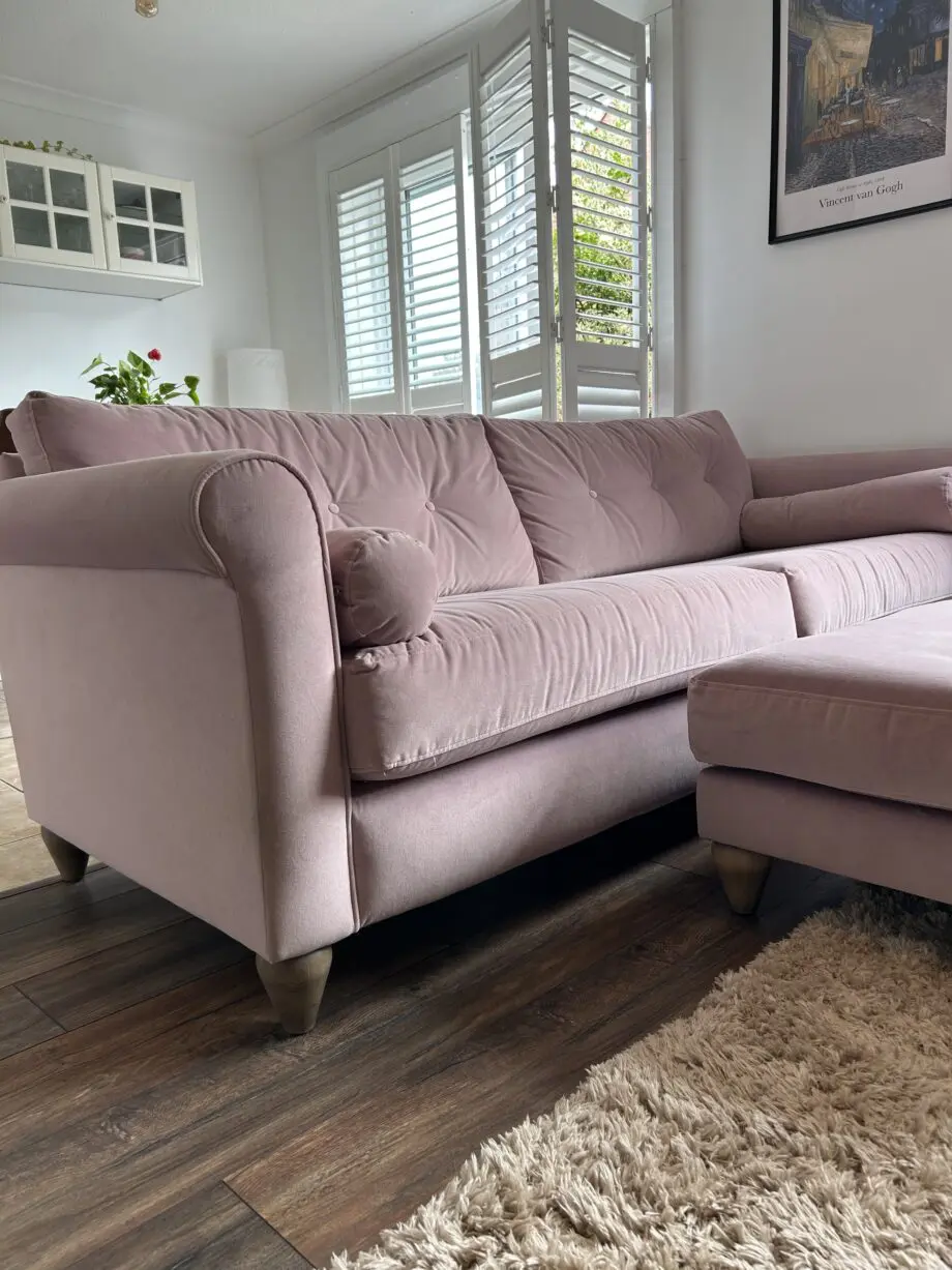Dusky pink The Lounge Co. 4 seater sofa and footstool