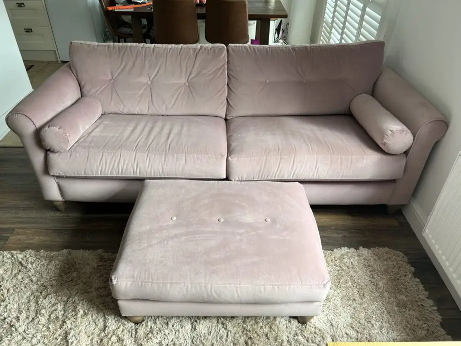 Dusky pink The Lounge Co. 4 seater sofa and footstool