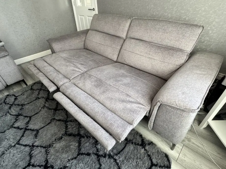 DFS Grey Sonder Electric Recliner 3 Seater Sofa, Chair & Footstool