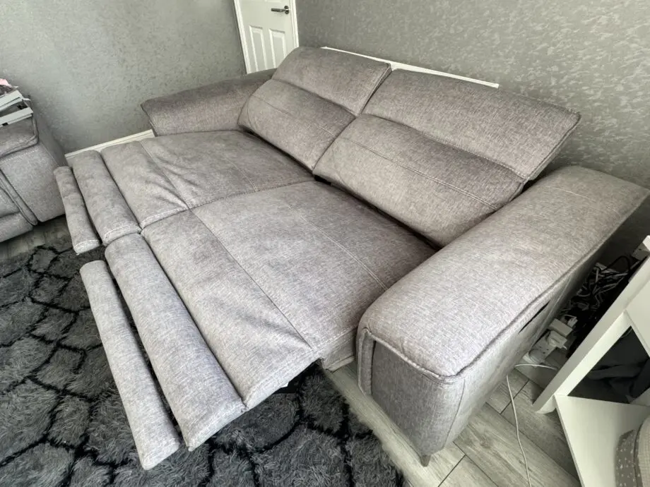 DFS Grey Sonder Electric Recliner 3 Seater Sofa, Chair & Footstool