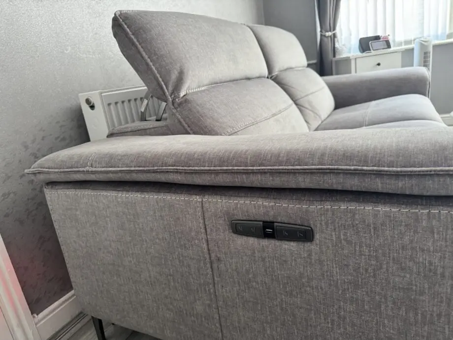 DFS Grey Sonder Electric Recliner 3 Seater Sofa, Chair & Footstool