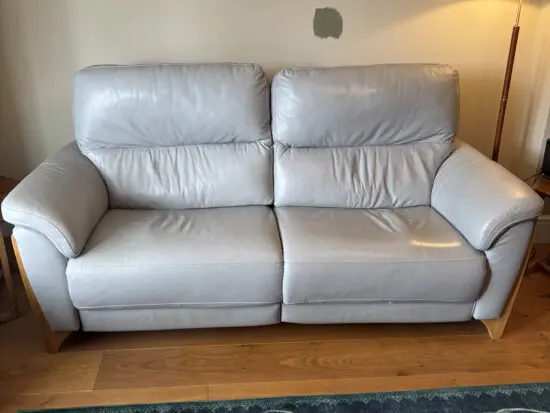 Ercol Enna Large Recliner Sofa In Soft Blue Leather Good Used Condition