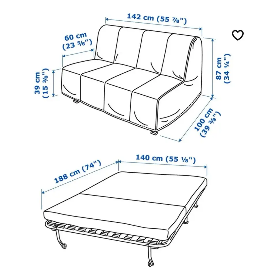 IKEA Leyksele 2 seater blue sofa bed in good condition