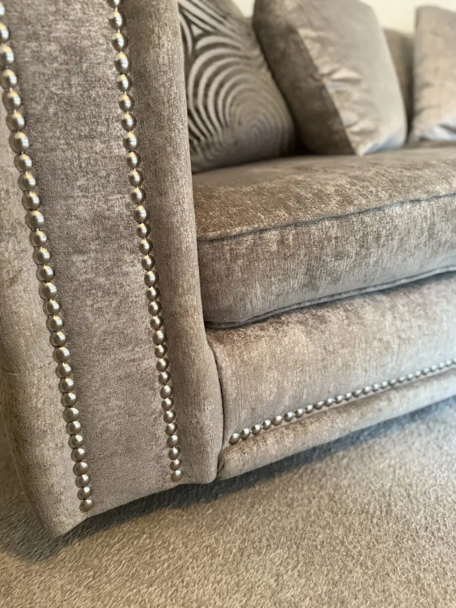 Two 3 seater grey Midas Sofology sofas with cleaning kit included