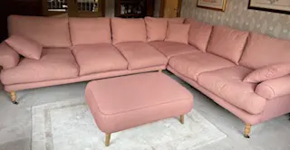 Loaf Slowcoach XL Righthand Corner Sofa and foot stool.