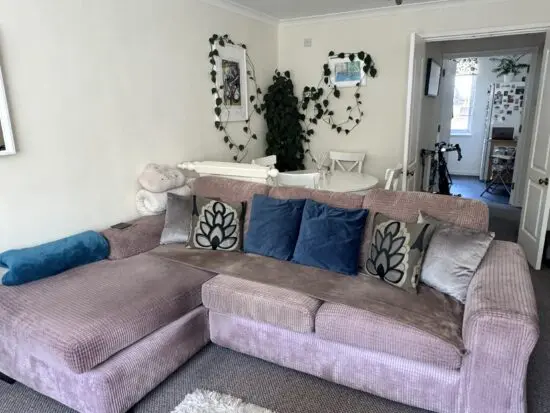 DFS Beige cord corner sofa