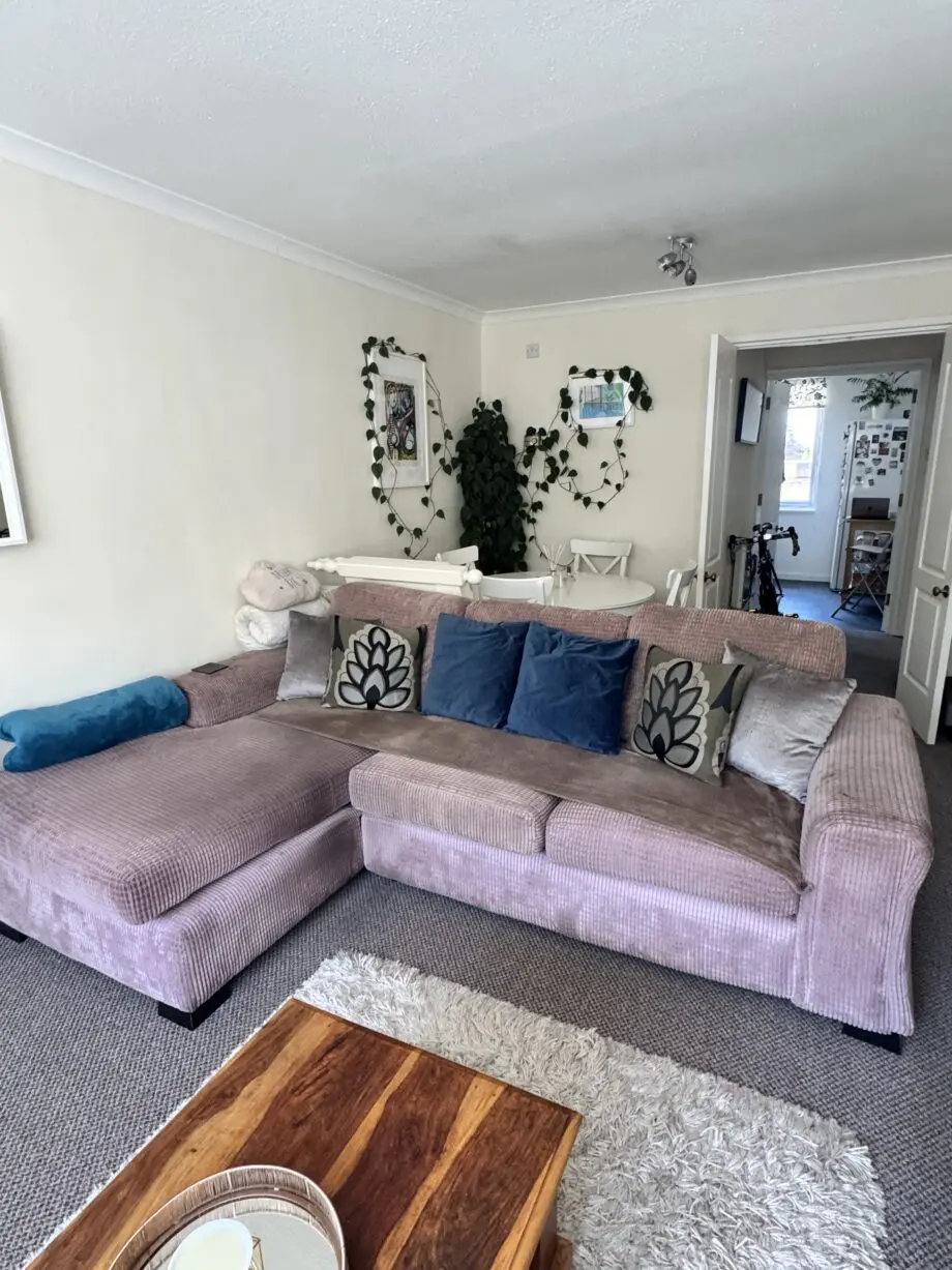 DFS Beige cord corner sofa