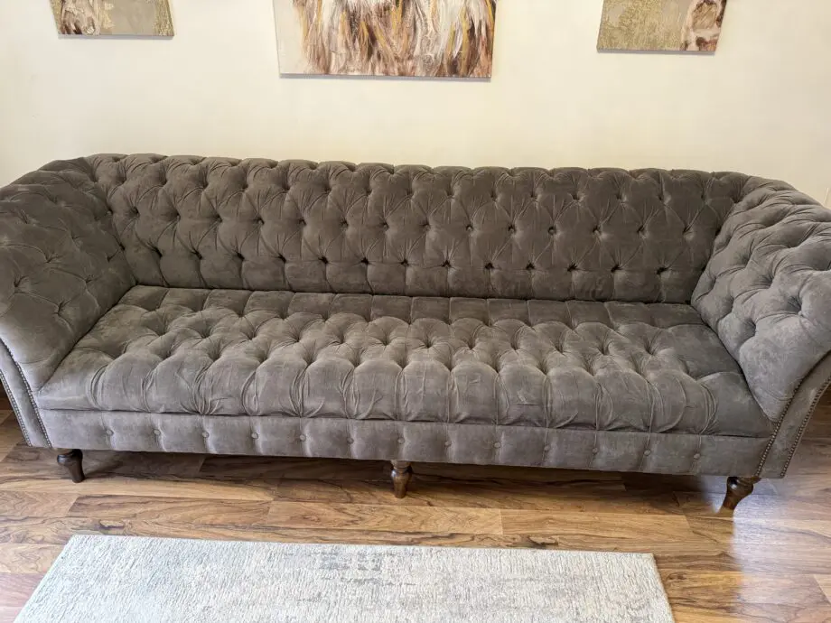 Oswald & Pablo Handmade GREY CHESTERFIELD SOFA LARGE 4 SEATER MODERN HANDMADE SLATE GREY VELVET , SETTEE