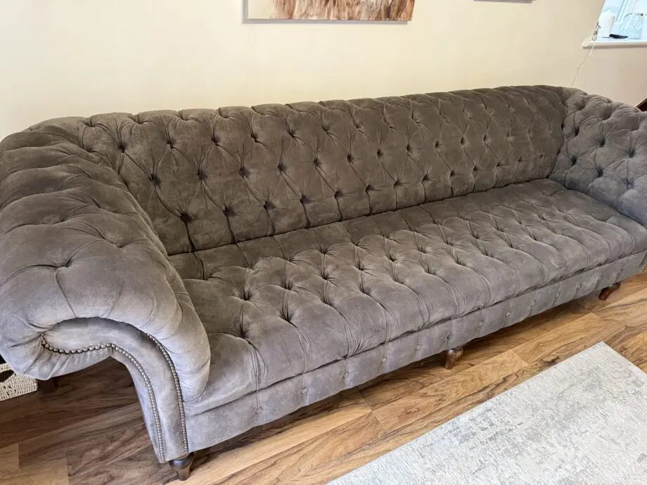 Oswald & Pablo Handmade GREY CHESTERFIELD SOFA LARGE 4 SEATER MODERN HANDMADE SLATE GREY VELVET , SETTEE