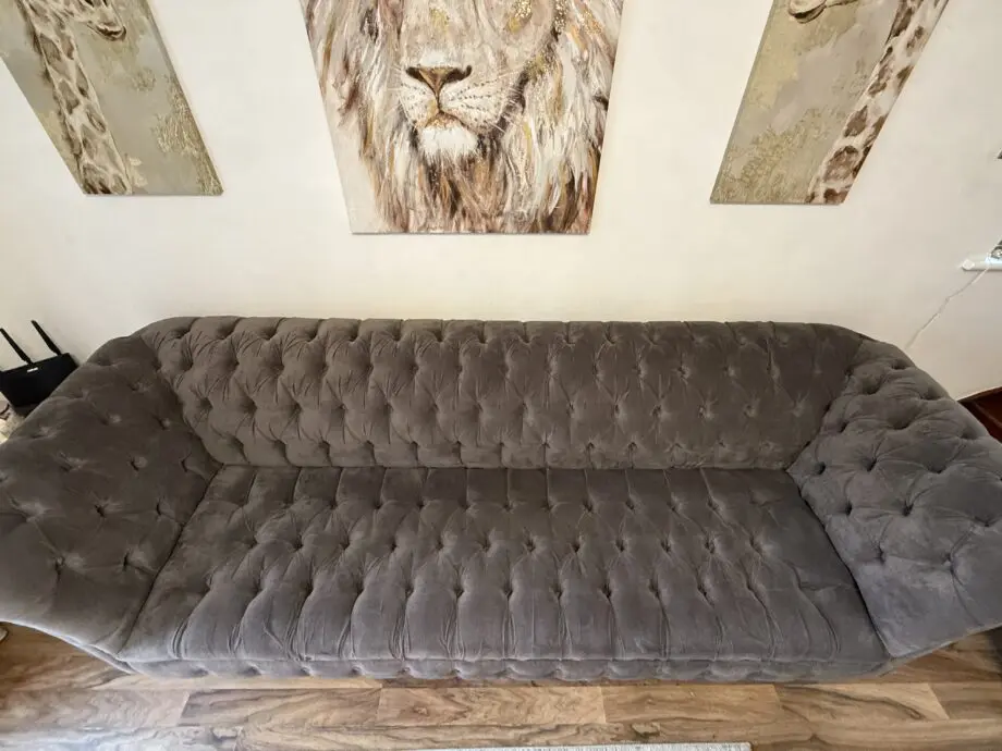 Oswald & Pablo Handmade GREY CHESTERFIELD SOFA LARGE 4 SEATER MODERN HANDMADE SLATE GREY VELVET , SETTEE