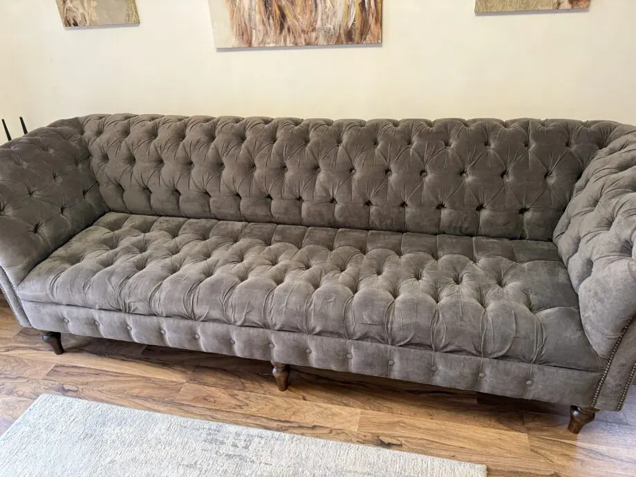 Oswald & Pablo Handmade GREY CHESTERFIELD SOFA LARGE 4 SEATER MODERN HANDMADE SLATE GREY VELVET , SETTEE
