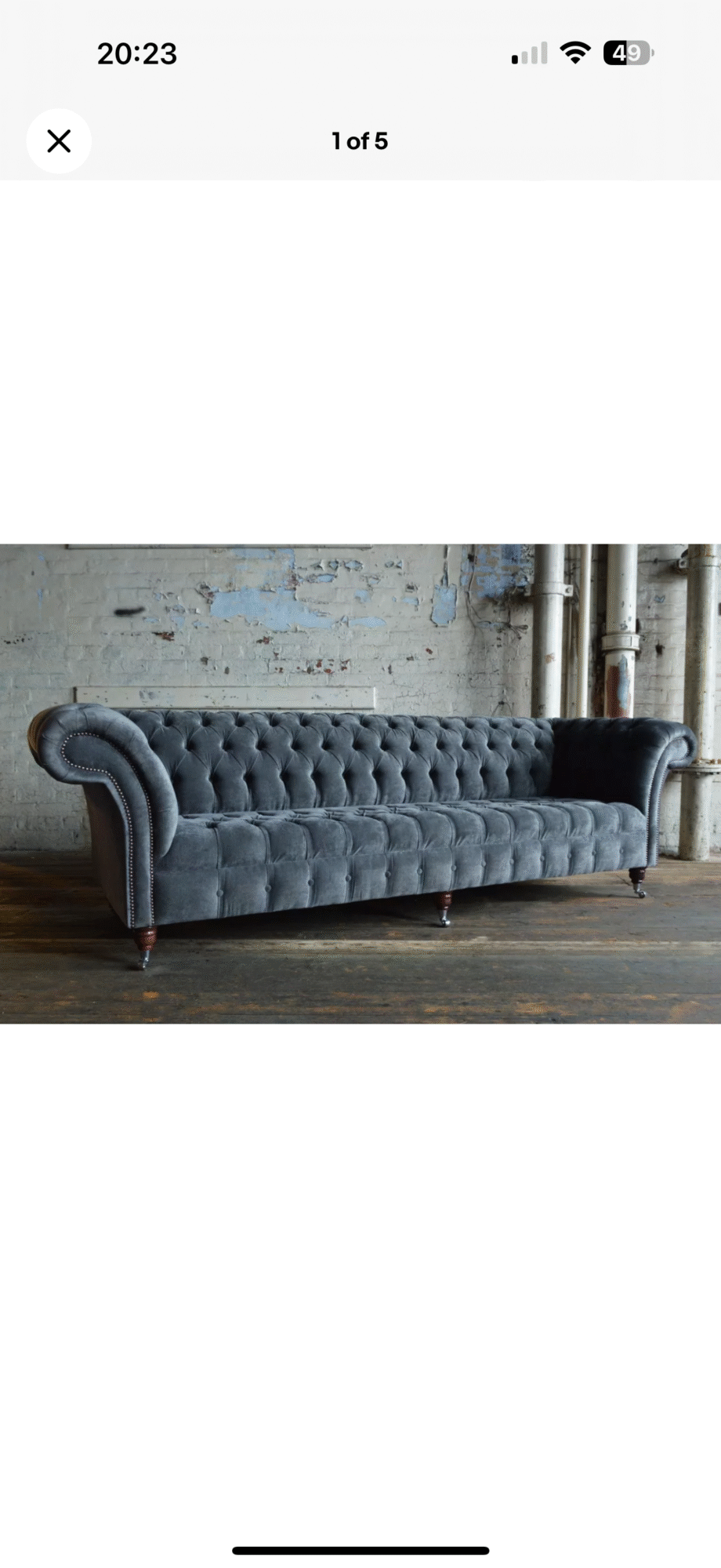 Oswald & Pablo Handmade GREY CHESTERFIELD SOFA LARGE 4 SEATER MODERN HANDMADE SLATE GREY VELVET , SETTEE