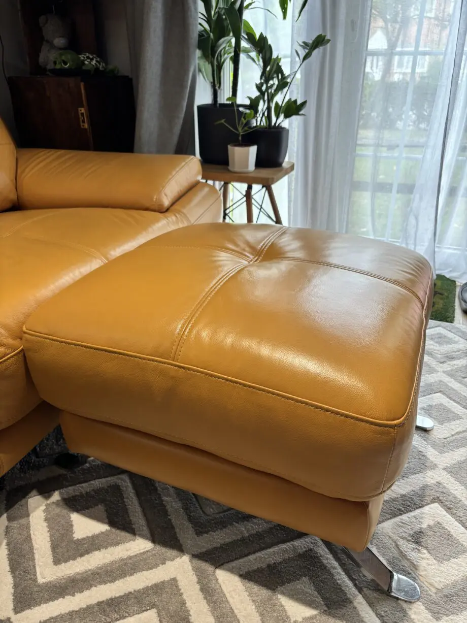 Stylish Mustard Leather Sofa & Footstool – Like New!
