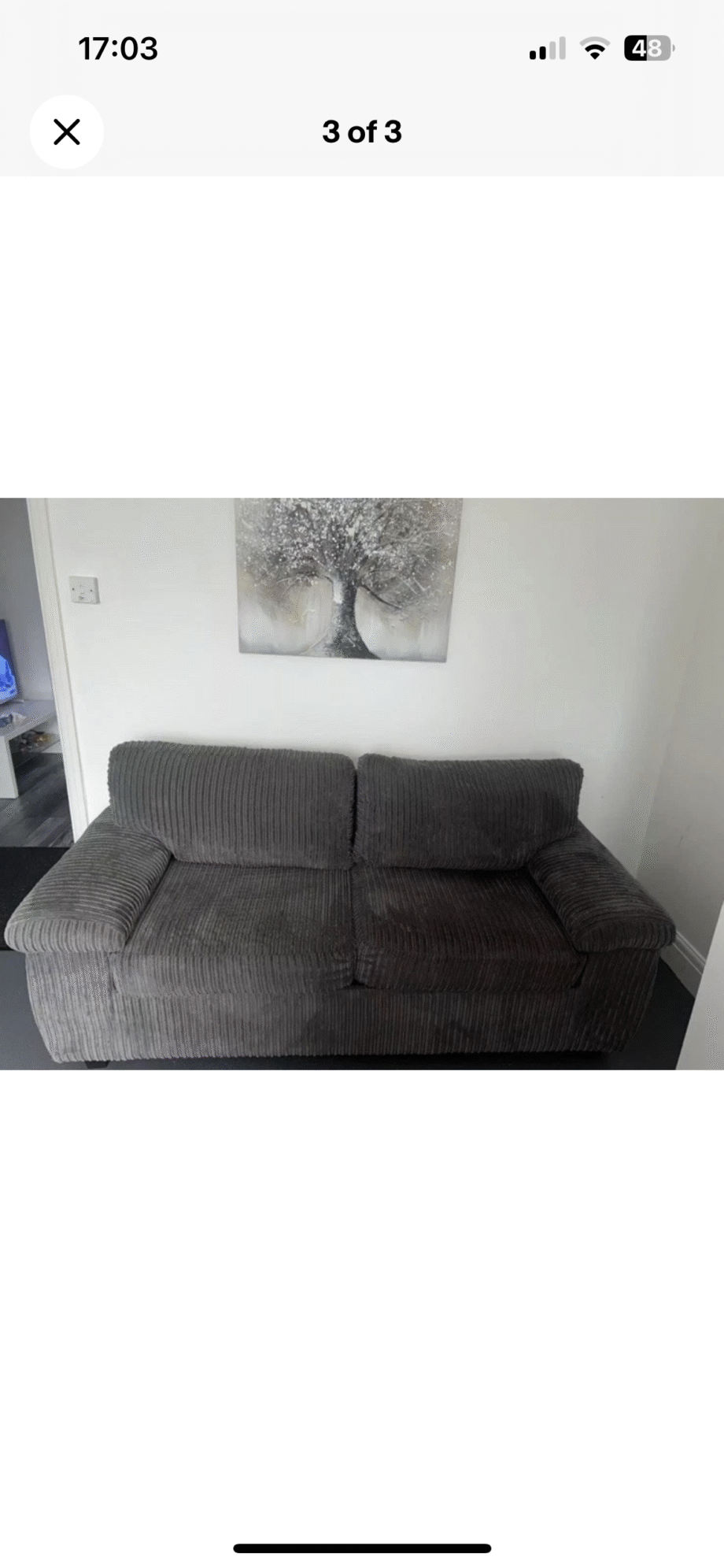 Almafi Grey cord 3 seater sofa littlewoods
