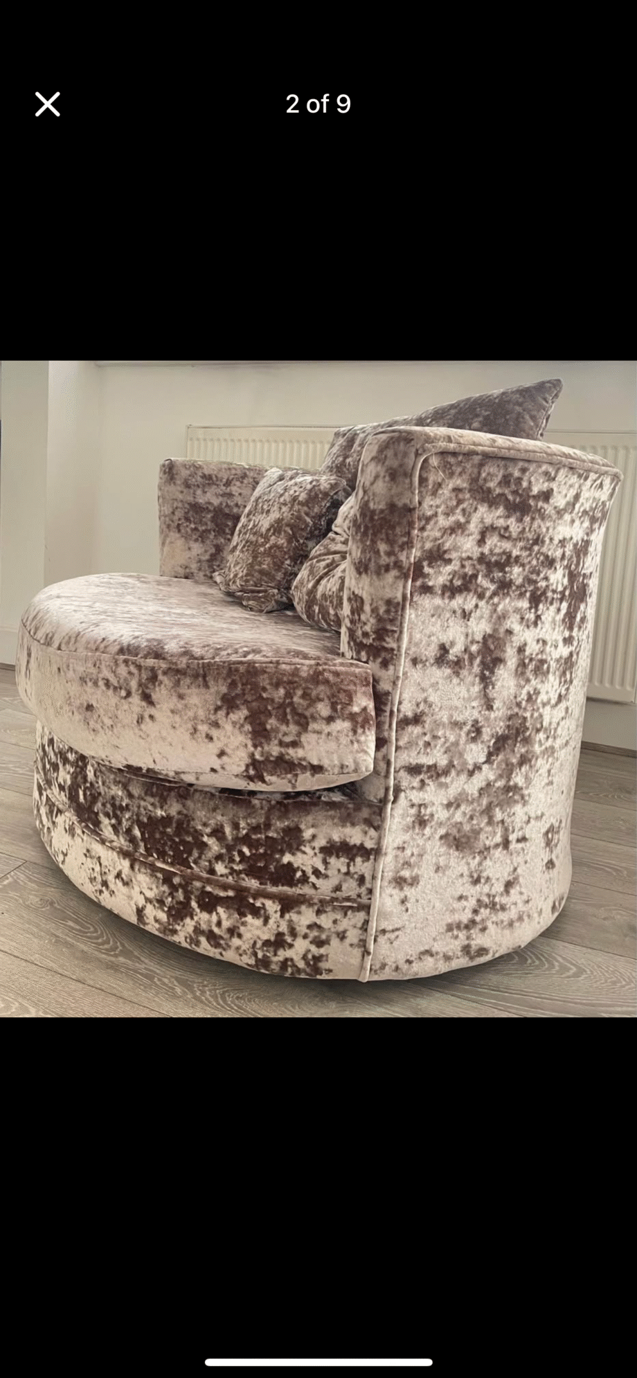 Bespoke Champagne Coloured Crushed Velvet Chaise Lounge and Swivel Arm Chair