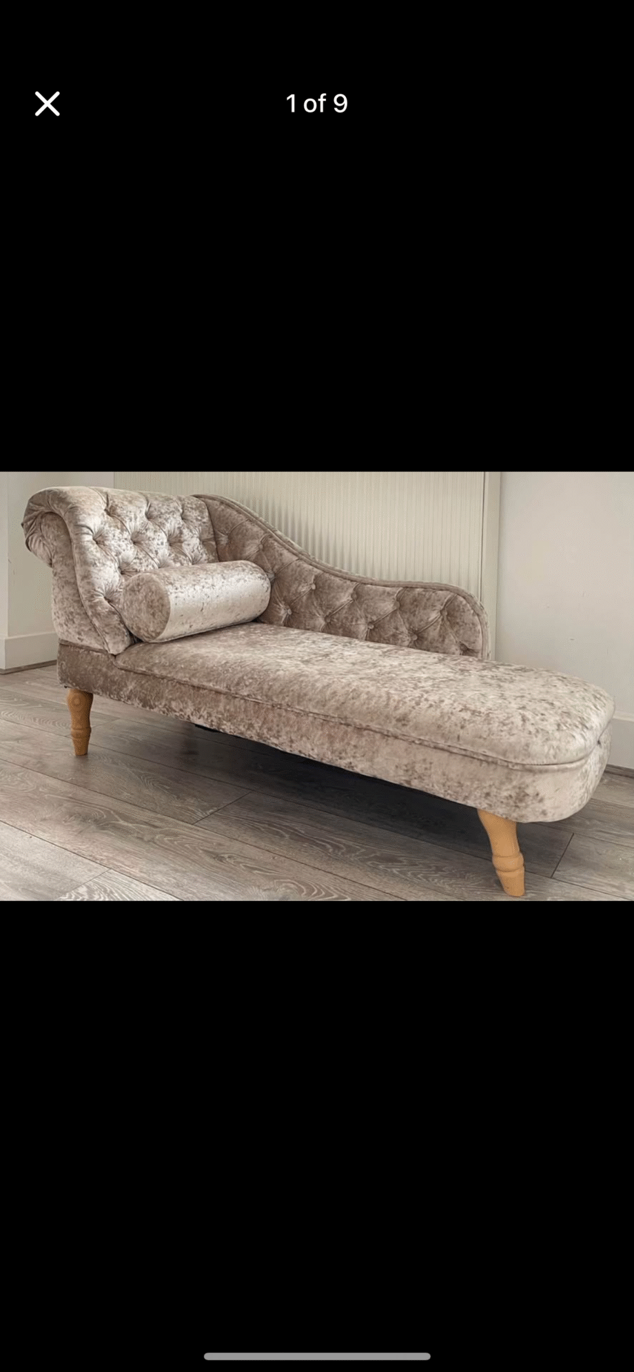 Bespoke Champagne Coloured Crushed Velvet Chaise Lounge and Swivel Arm Chair