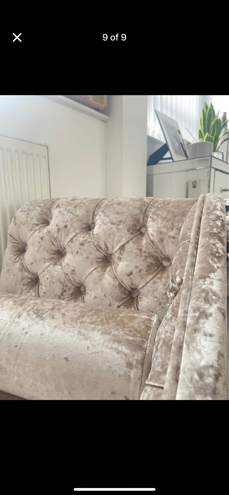 Bespoke Champagne Coloured Crushed Velvet Chaise Lounge and Swivel Arm Chair