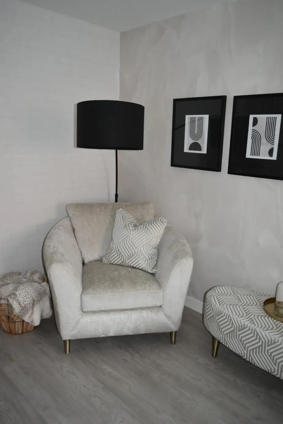 Beige sofa, chair & footstool set