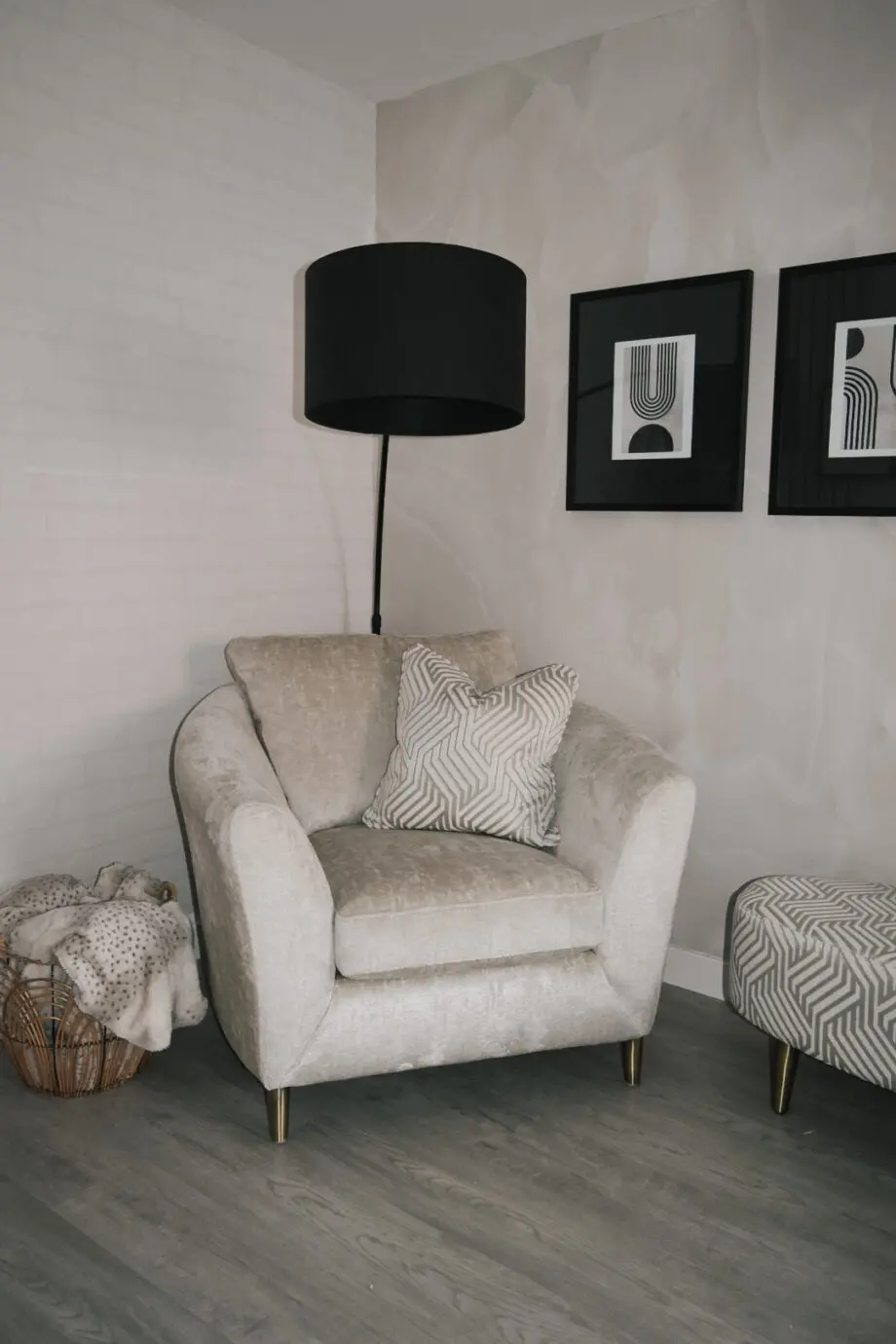 Beige sofa, chair & footstool set