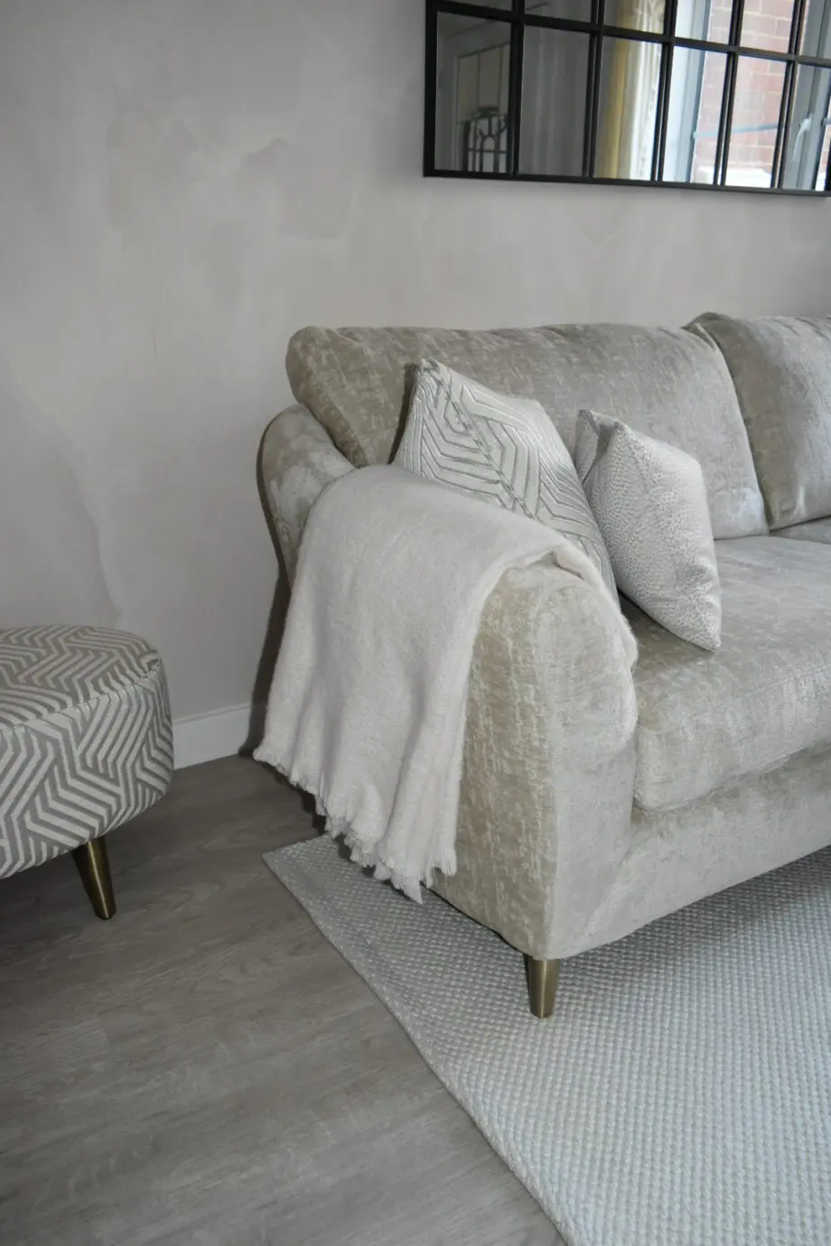 Beige sofa, chair & footstool set