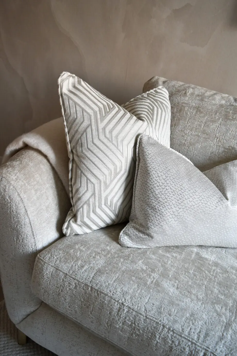 Beige sofa, chair & footstool set
