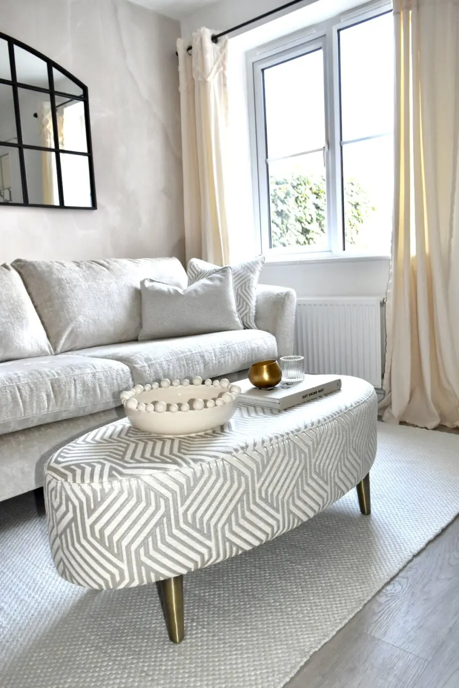 Beige sofa, chair & footstool set
