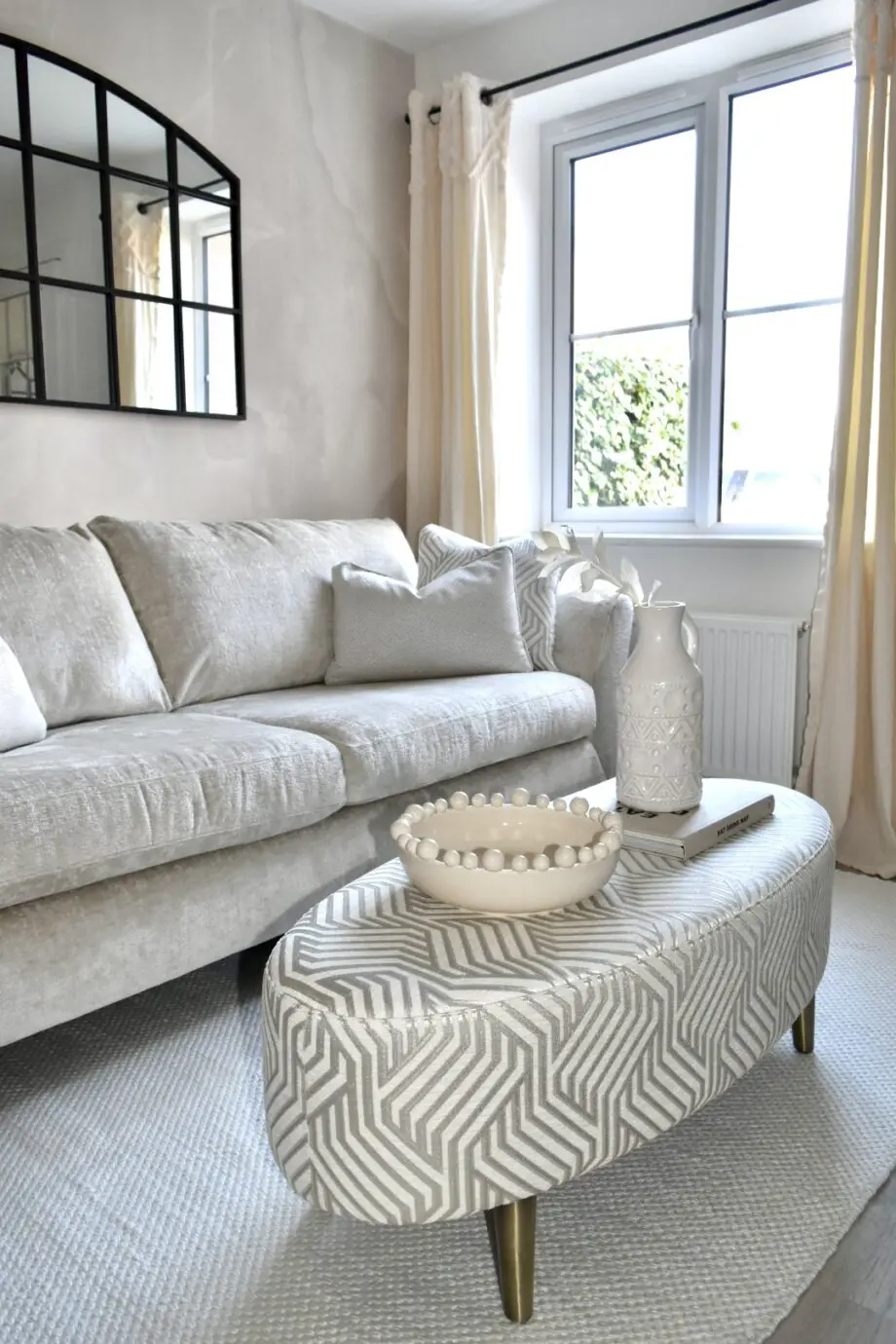 Beige sofa, chair & footstool set