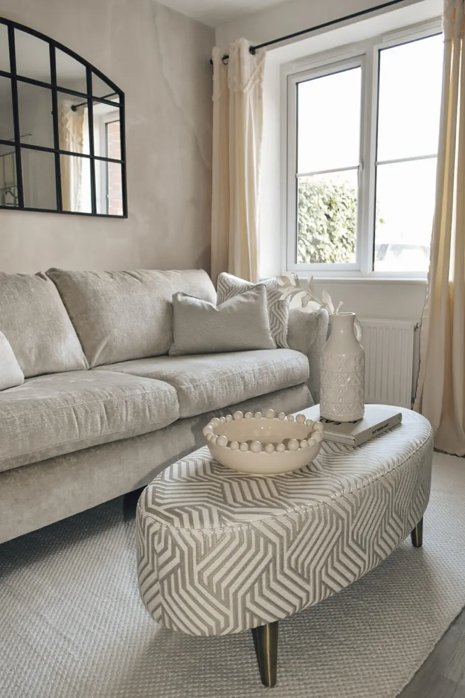 Beige sofa, chair & footstool set
