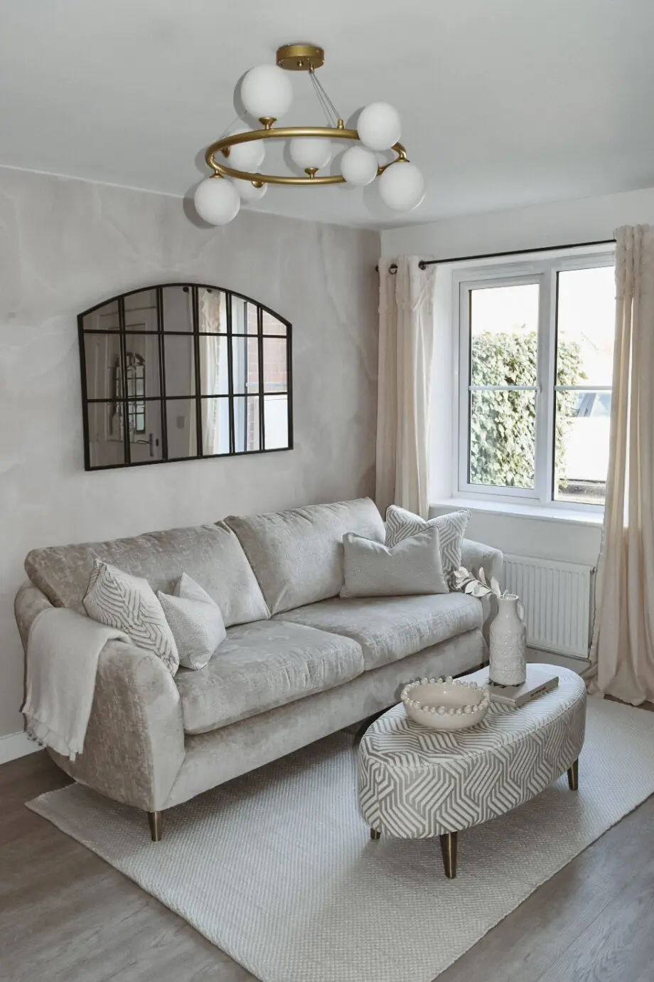 Beige sofa, chair & footstool set