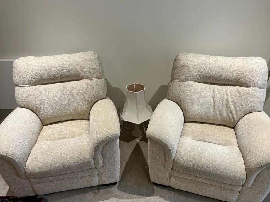 Parker Knoll Hudson two seater sofa and two matching armchairs in Boucle Oyster