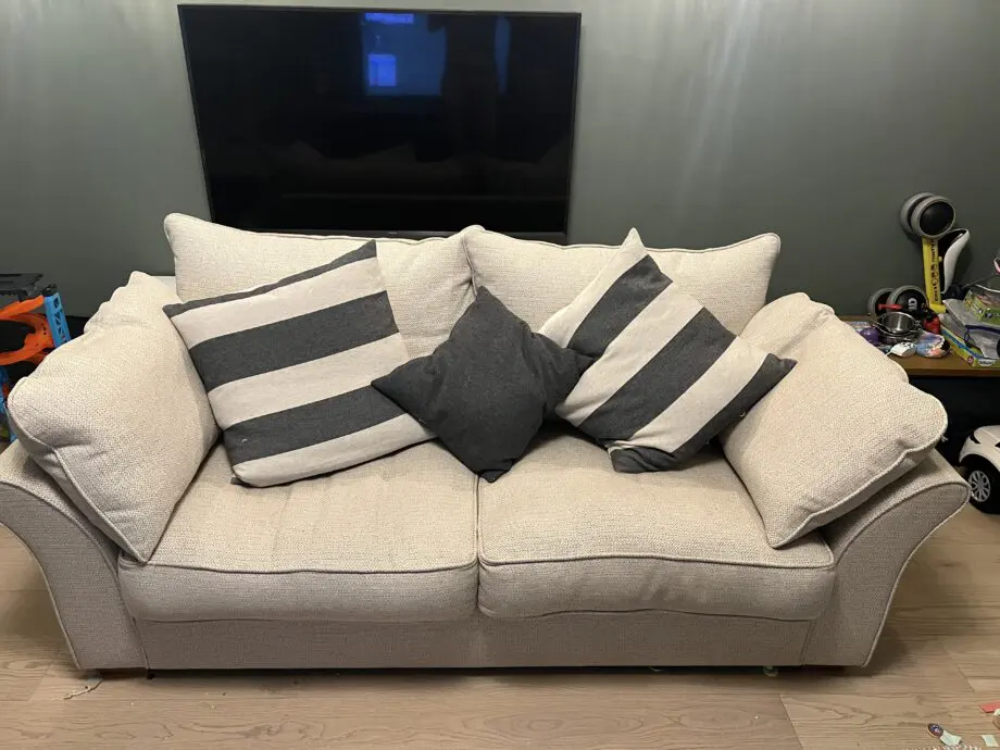 Sofaworks, cream 3 seat, 2 seat and footstool set