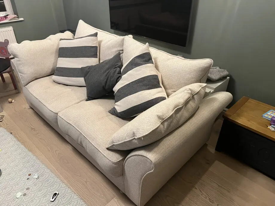 Sofaworks, cream 3 seat, 2 seat and footstool set